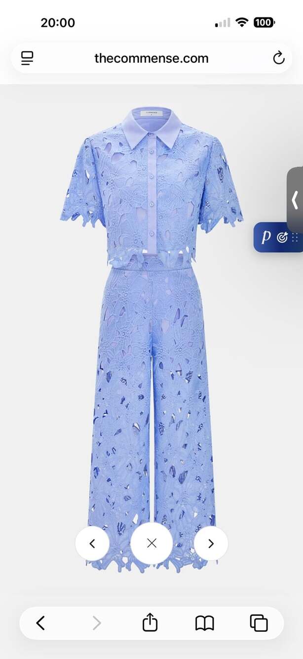 Commense Cutout Lace Short Sleeve Top & Pants Set Blue